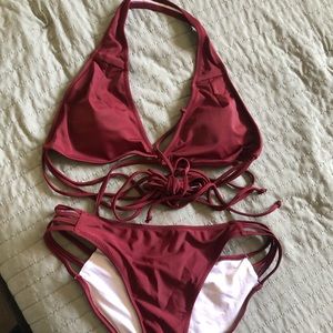BRAND NEW! Maroon strapped halter bikini